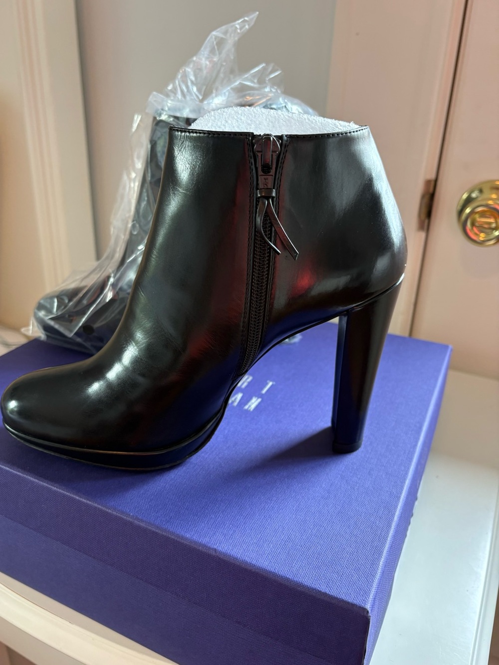 Stuart Weitzman New Ankle Boots Leather Gran Nero Polished Calf Black 7 Zipper